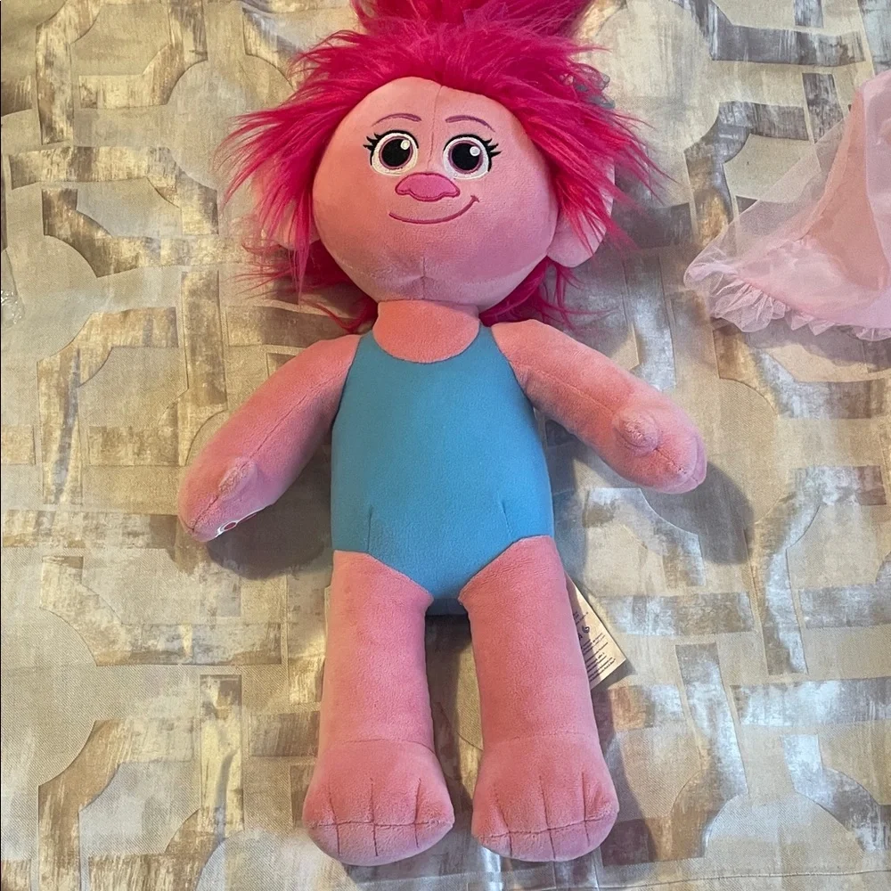 Build-A-Bear Pink Poppy Plush with Blue & Green Dress and Tulle Skirt